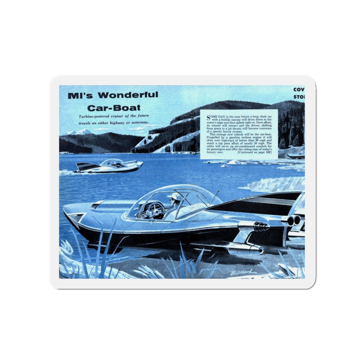 MI's Wonderful Car-Boat (Magazine Illustration) Refrigerator Magnet-3" x 3"-The Sticker Space