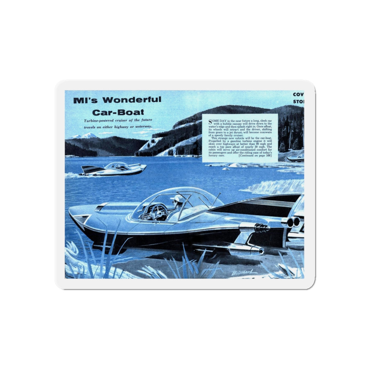 MI's Wonderful Car-Boat (Magazine Illustration) Refrigerator Magnet-5" x 5"-The Sticker Space