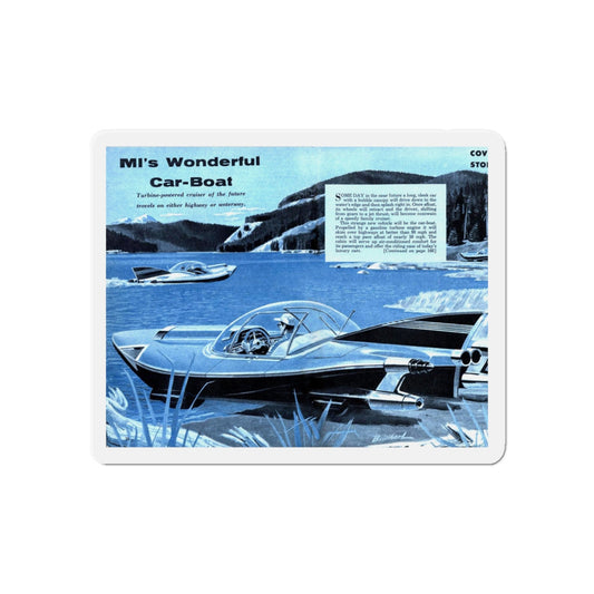 MI's Wonderful Car-Boat (Magazine Illustration) Refrigerator Magnet-6 × 6"-The Sticker Space