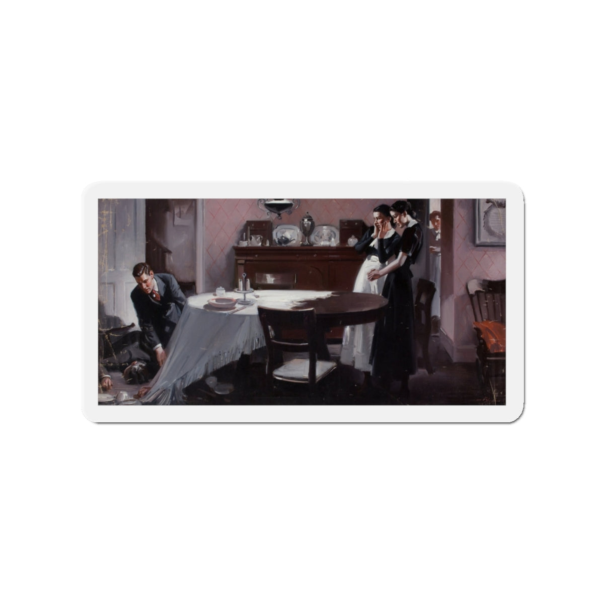 Mishap in the Dining Room (Magazine Illustration) Refrigerator Magnet-3" x 3"-The Sticker Space