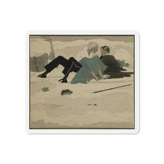 Mishap in the Snow (Magazine Illustration) Refrigerator Magnet 6 Inch - The Sticker Space