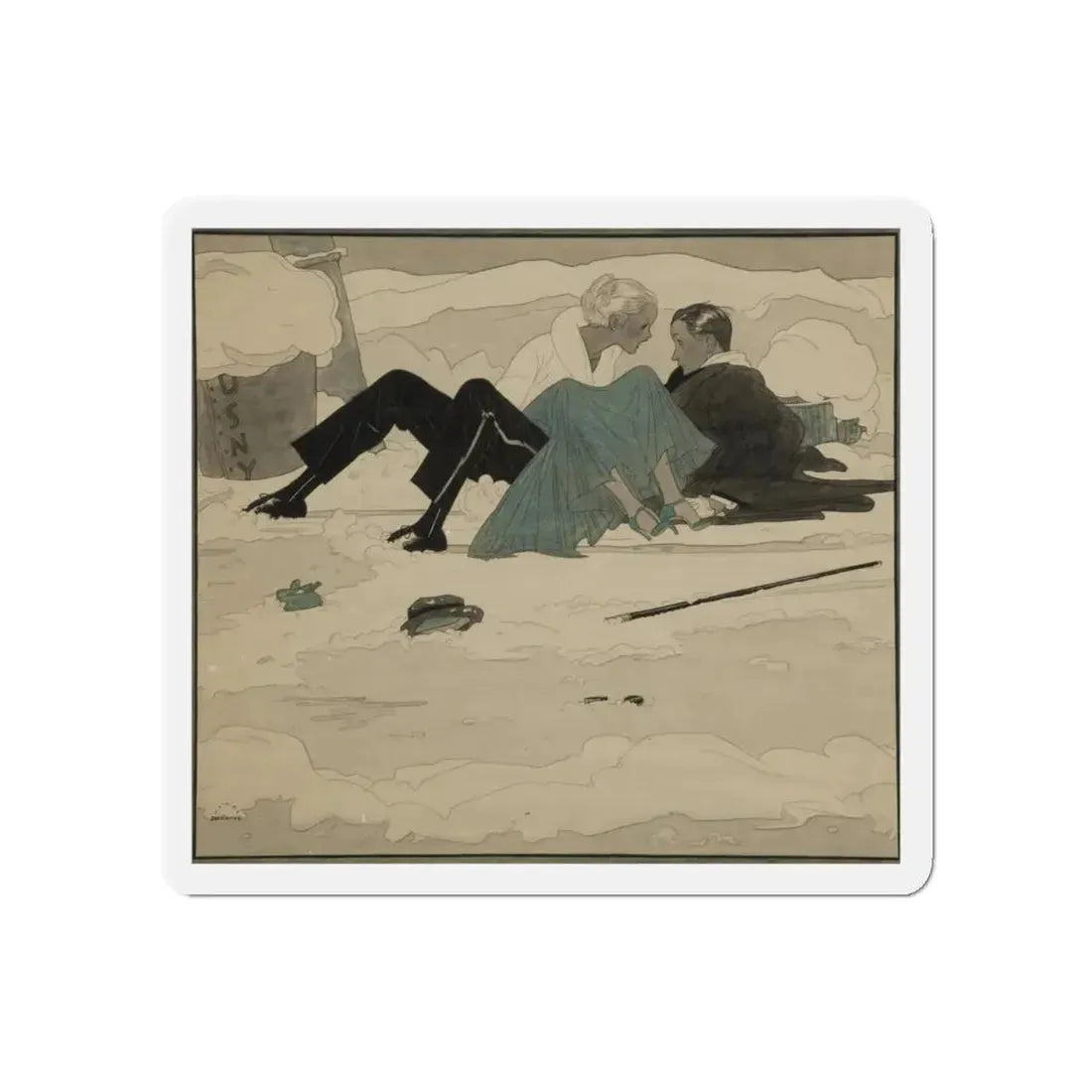 Mishap in the Snow (Magazine Illustration) Refrigerator Magnet - The Sticker Space