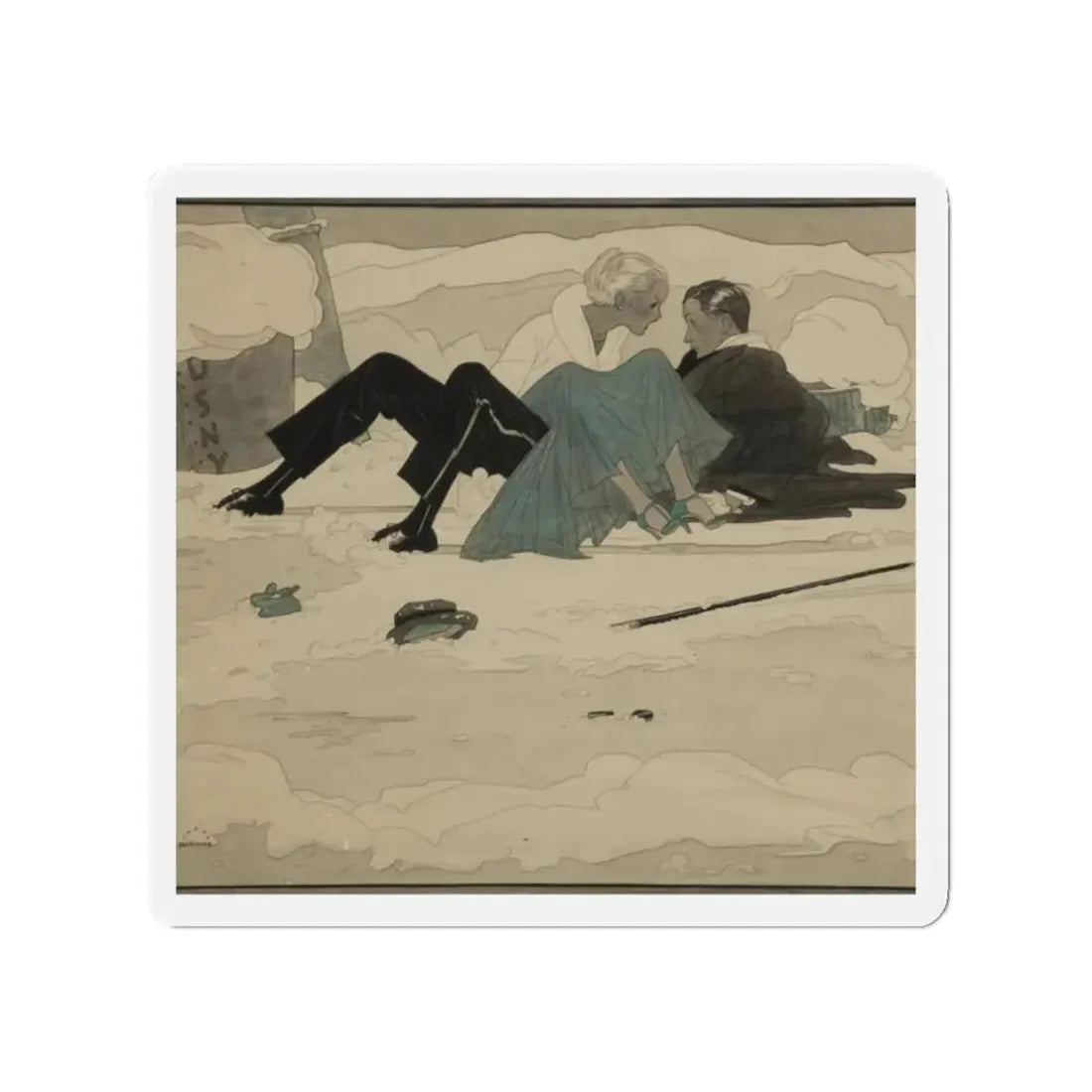 Mishap in the Snow (Magazine Illustration) Refrigerator Magnet - The Sticker Space