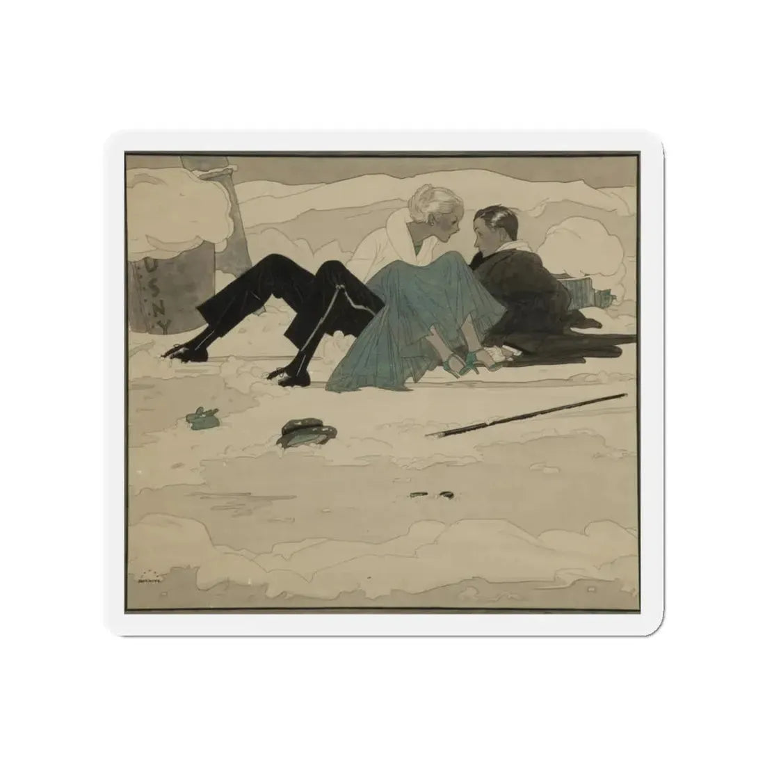 Mishap in the Snow (Magazine Illustration) Refrigerator Magnet - The Sticker Space