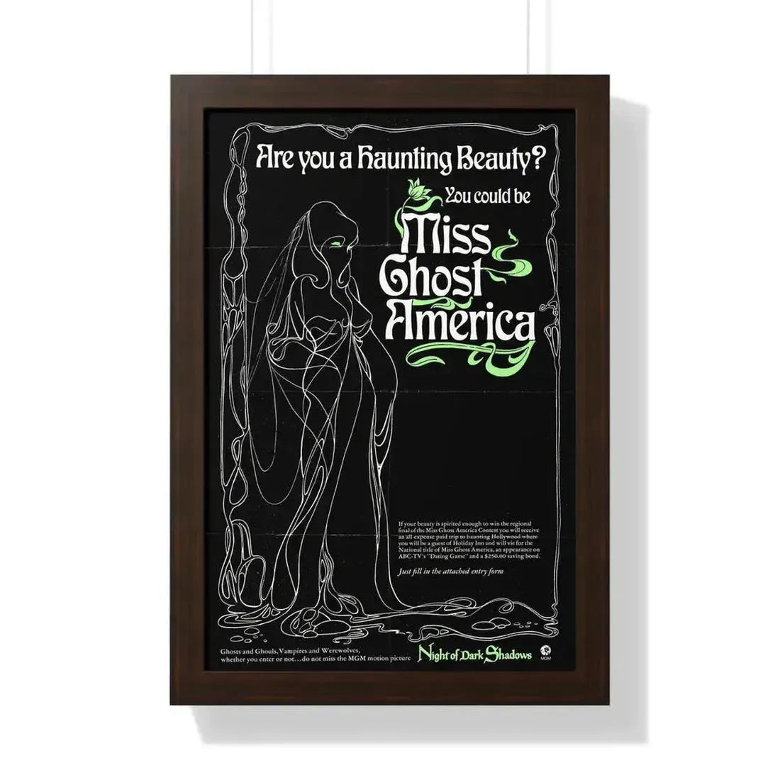 MISS GHOST AMERICA (NIGHT OF DARK SHADOWS) 1971 - Framed Movie Poster 16″ x 24″ Walnut - The Sticker Space