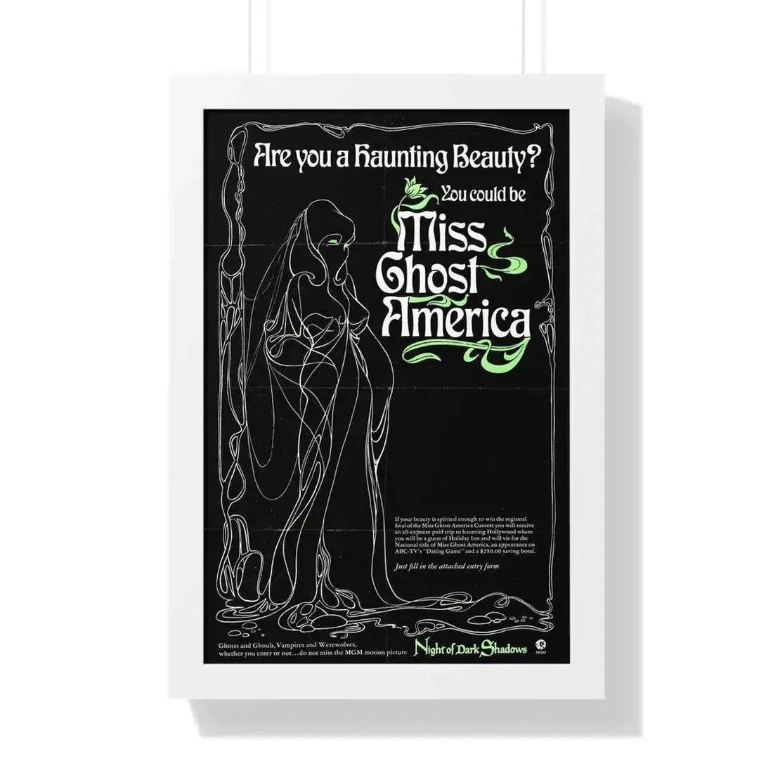 MISS GHOST AMERICA (NIGHT OF DARK SHADOWS) 1971 - Framed Movie Poster 16″ x 24″ White - The Sticker Space