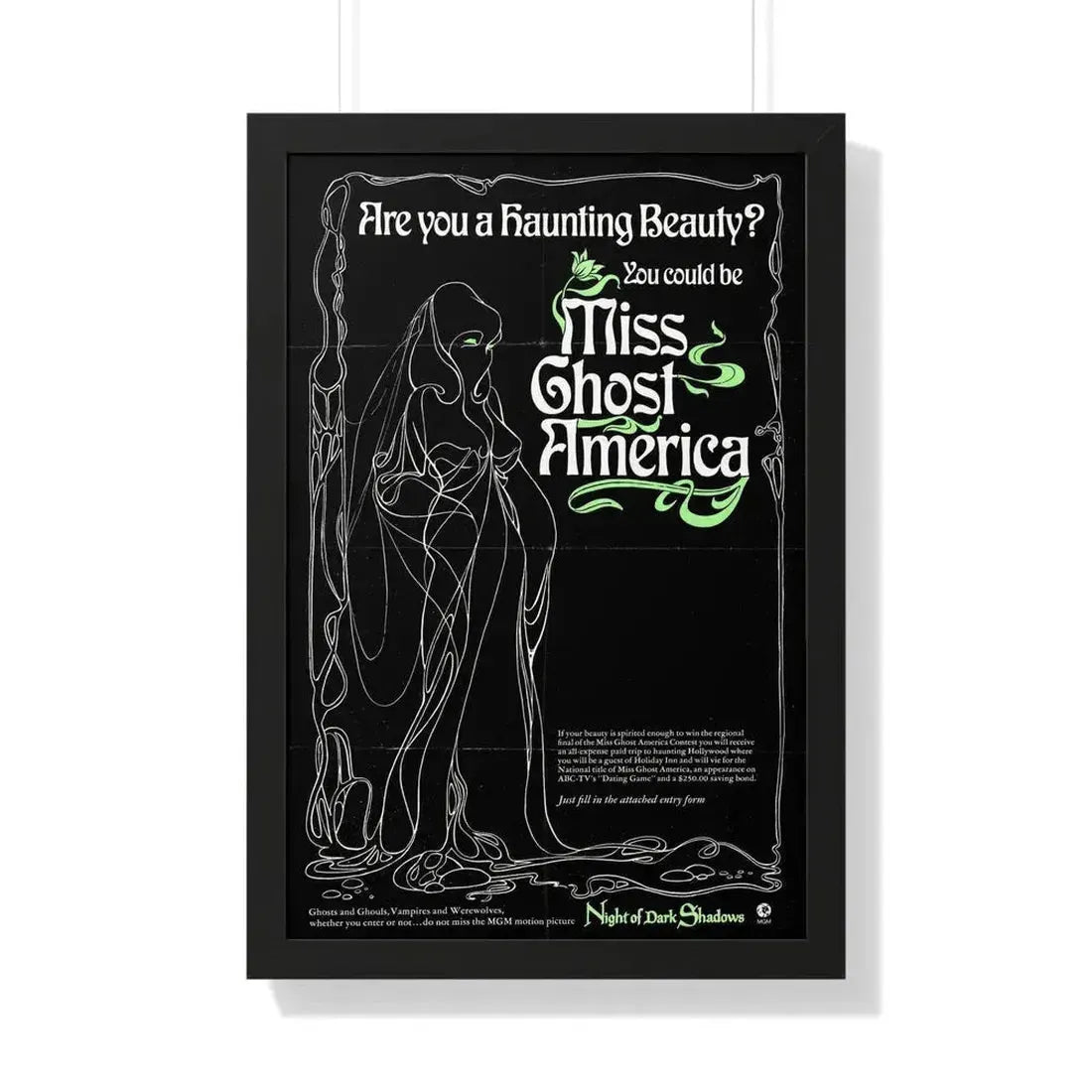 MISS GHOST AMERICA (NIGHT OF DARK SHADOWS) 1971 - Framed Movie Poster 20" x 30" Black - The Sticker Space