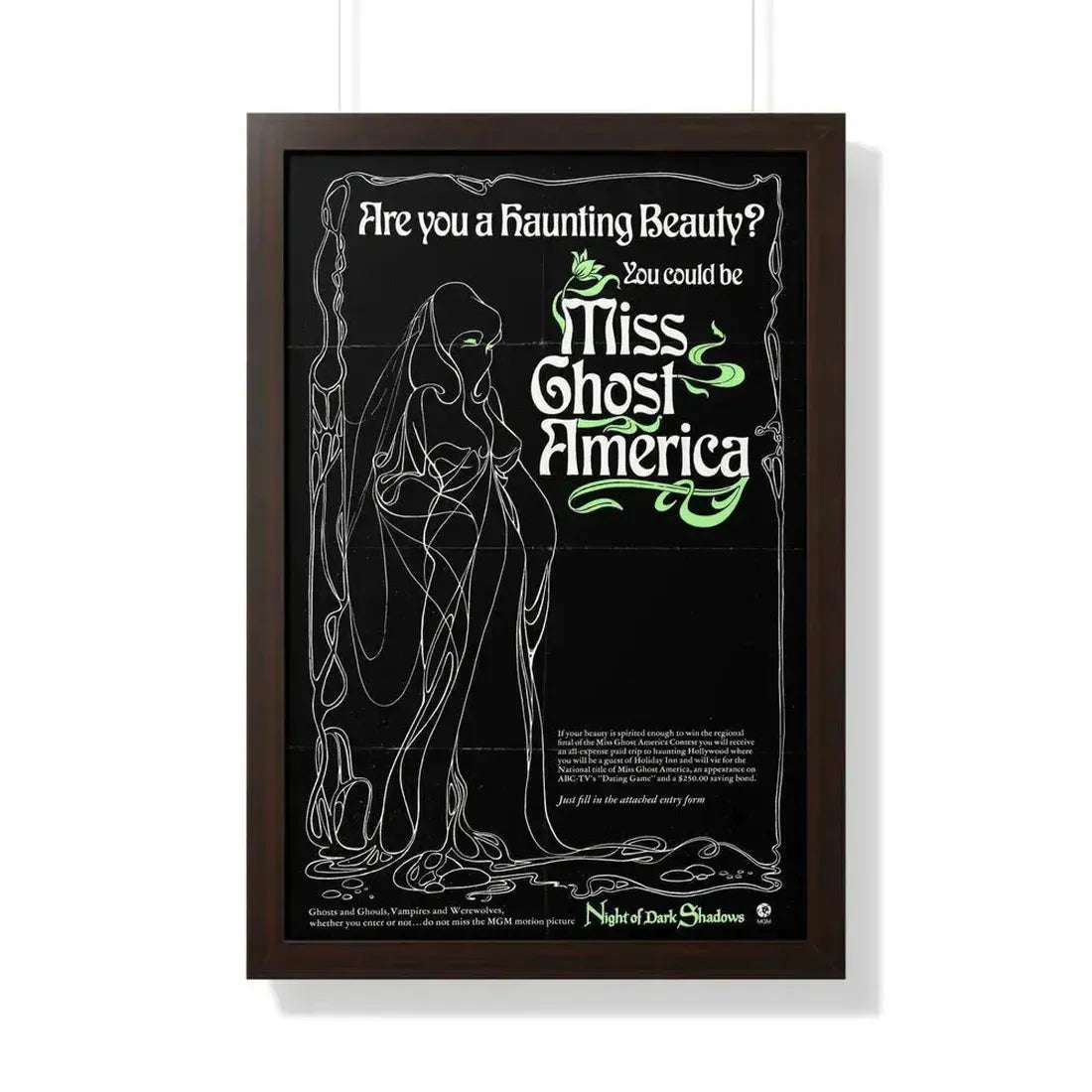 MISS GHOST AMERICA (NIGHT OF DARK SHADOWS) 1971 - Framed Movie Poster 20" x 30" Walnut - The Sticker Space