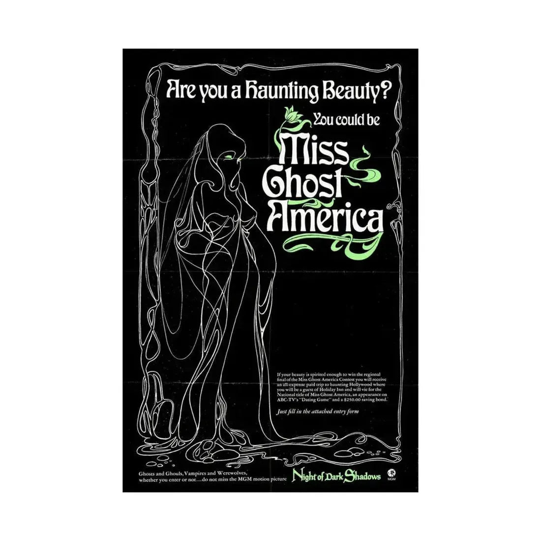 MISS GHOST AMERICA (NIGHT OF DARK SHADOWS) 1971 - Paper Movie Poster - The Sticker Space