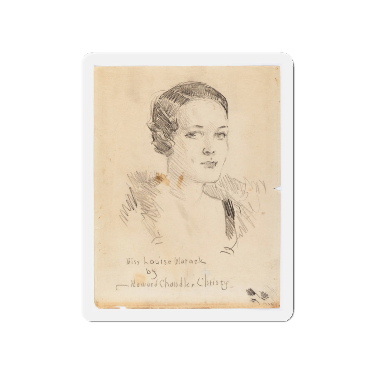 Miss Louise Marock, Preliminary Portrait Study (1932) (Magazine Illustration) Refrigerator Magnet-4" x 4"-The Sticker Space