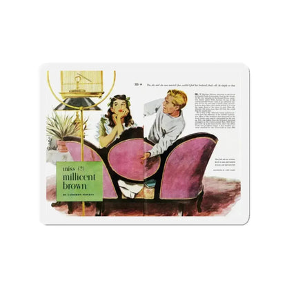 Miss (question) millicent brown, Good Housekeeping, July 1947 (Magazine Illustration) Refrigerator Magnet 2 Inch - The Sticker Space
