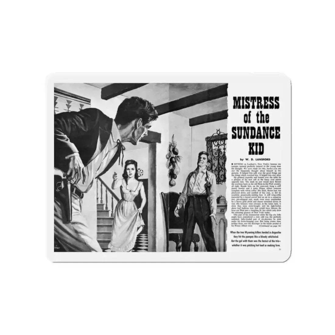 Mistress of the Sundance Kid, Man's Conquest, October 1959 (Magazine Illustration) Refrigerator Magnet 2 Inch - The Sticker Space