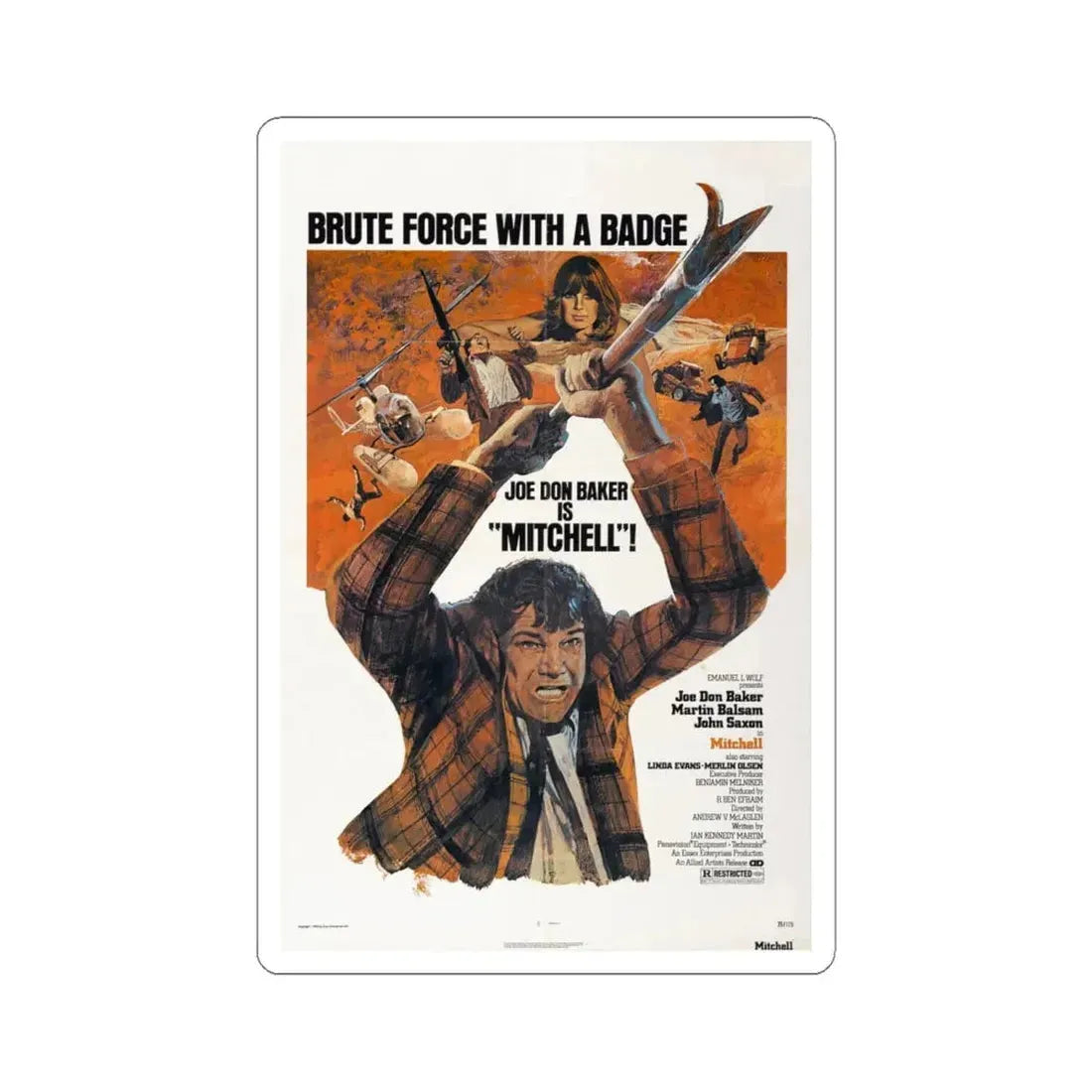 MITCHELL 1975 Movie Poster - STICKER Vinyl Kiss-Cut Decal 6 Inch White - The Sticker Space