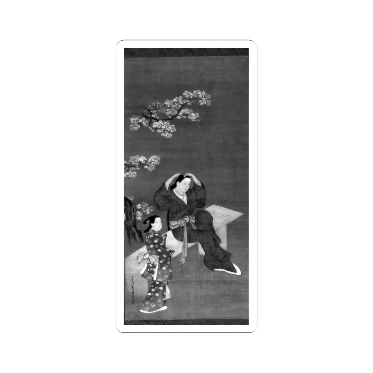 Miyagawa Chōshun - Woman Binding Her Hair and Attendant under Flowering Cherry Tree - 18th century - STICKER Vinyl Kiss-Cut Decal