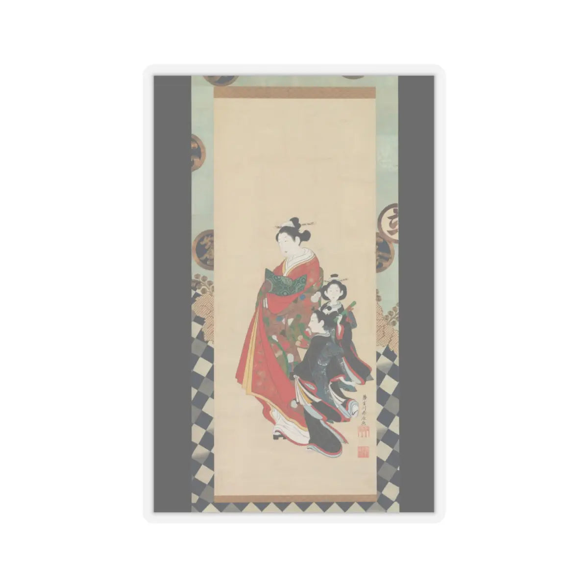 Miyagawa (Katsukawa) Shunsui - Courtesan and Attendants - late 18th century v1 - STICKER Vinyl Kiss-Cut Decal