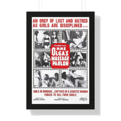 MME OLGA'S MASSAGE PARLOR 1965 - Framed Movie Poster 16″ x 24″ Black - The Sticker Space