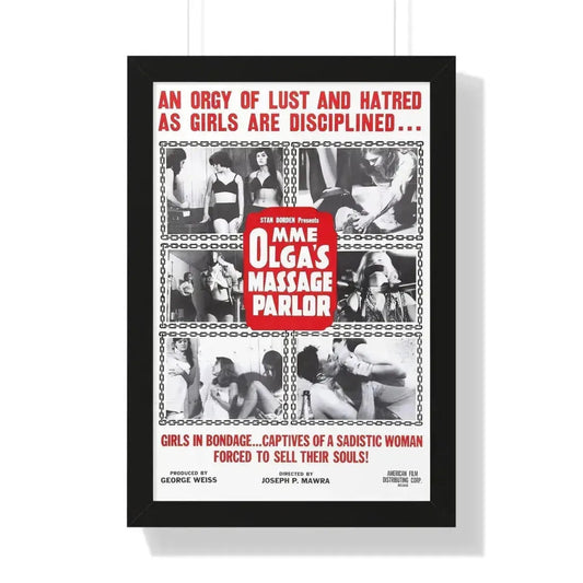 MME OLGA'S MASSAGE PARLOR 1965 - Framed Movie Poster 16″ x 24″ Black - The Sticker Space