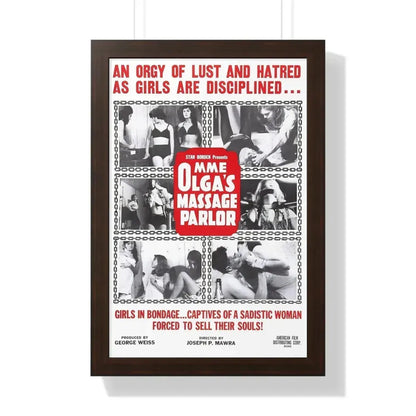 MME OLGA'S MASSAGE PARLOR 1965 - Framed Movie Poster 16″ x 24″ Walnut - The Sticker Space