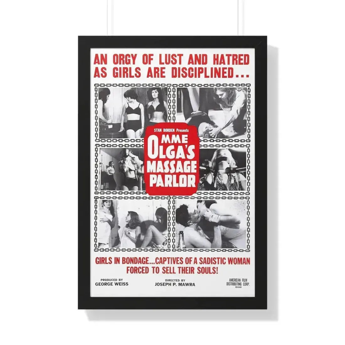 MME OLGA'S MASSAGE PARLOR 1965 - Framed Movie Poster 20" x 30" Black - The Sticker Space