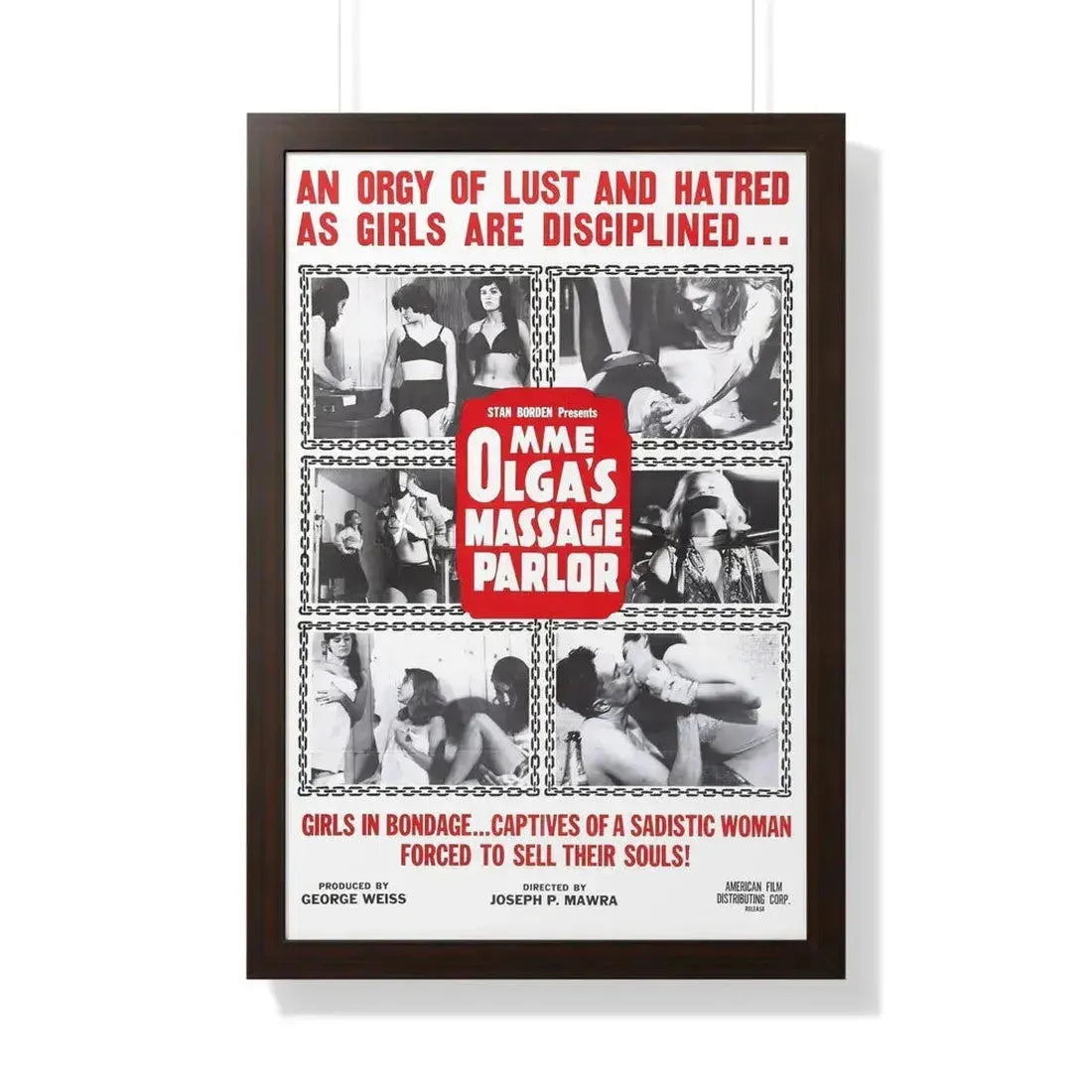MME OLGA'S MASSAGE PARLOR 1965 - Framed Movie Poster 20" x 30" Walnut - The Sticker Space