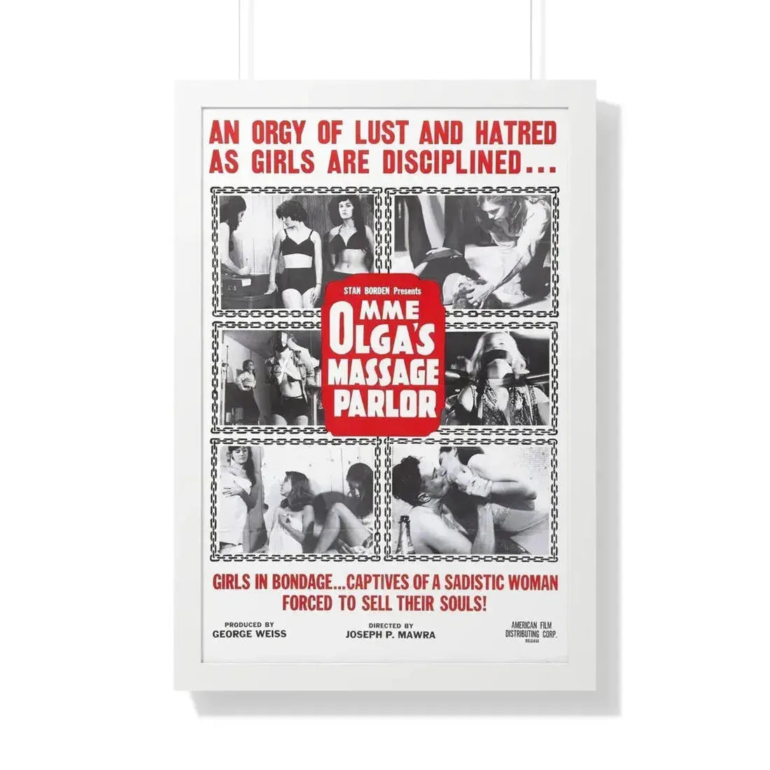MME OLGA'S MASSAGE PARLOR 1965 - Framed Movie Poster 20" x 30" White - The Sticker Space