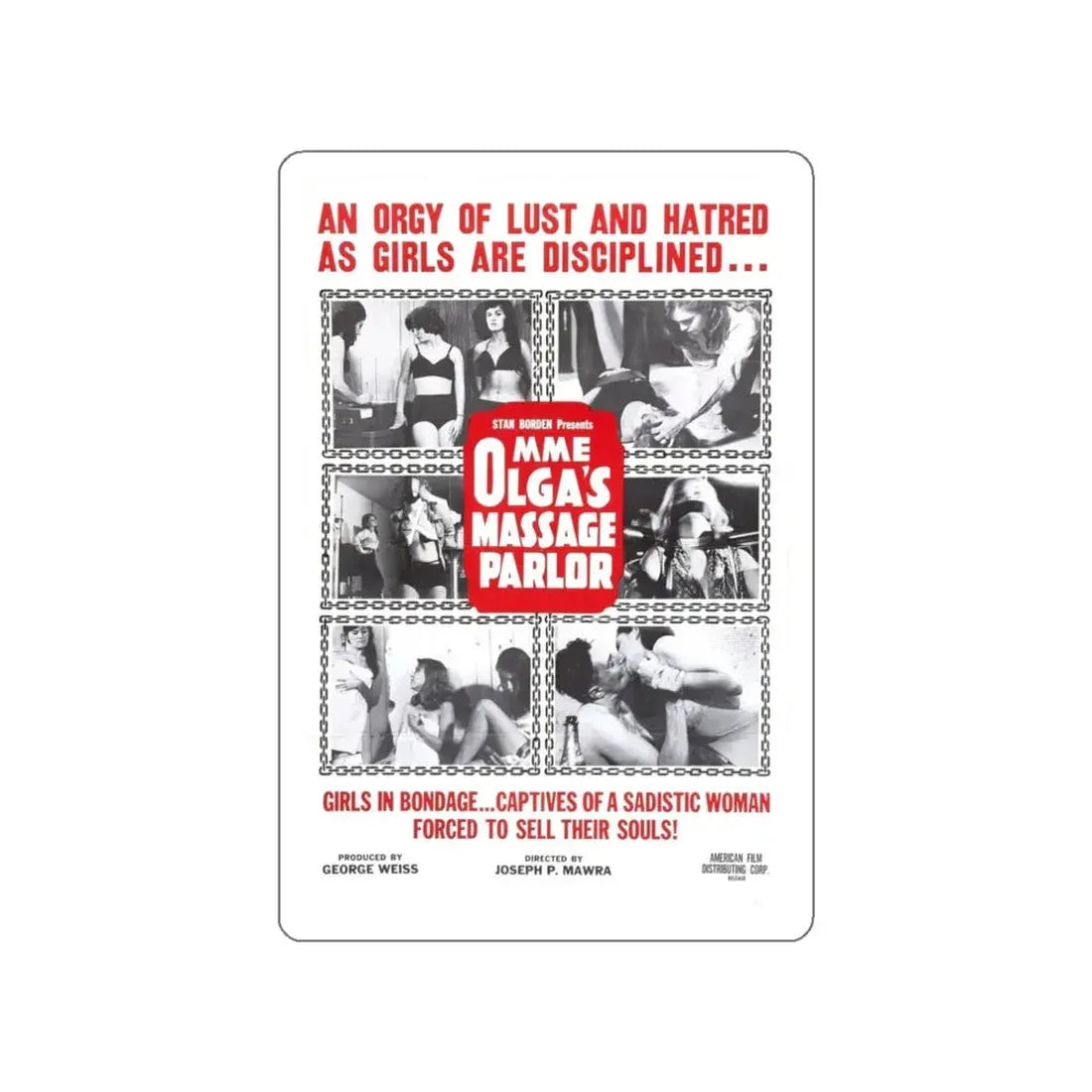 MME OLGA'S MASSAGE PARLOR 1965 Movie Poster STICKER Vinyl Die-Cut Decal 3 Inch - The Sticker Space