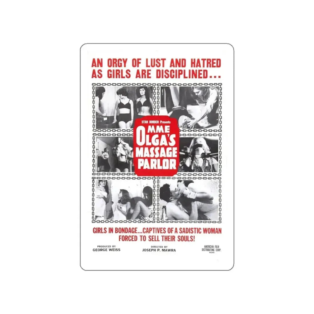 MME OLGA'S MASSAGE PARLOR 1965 Movie Poster STICKER Vinyl Die-Cut Decal 5 Inch - The Sticker Space