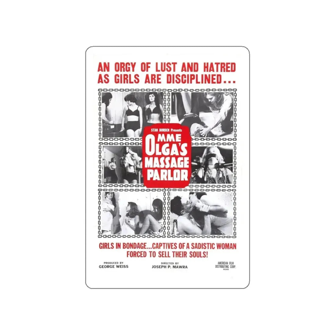 MME OLGA'S MASSAGE PARLOR 1965 Movie Poster STICKER Vinyl Die-Cut Decal 5 Inch - The Sticker Space
