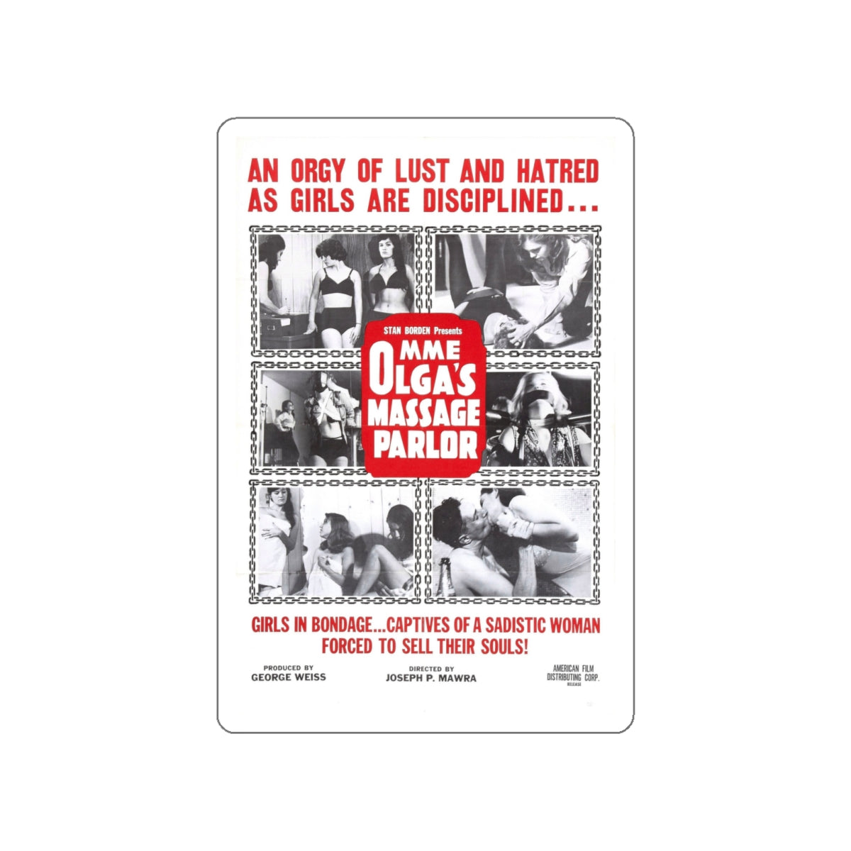 MME OLGA'S MASSAGE PARLOR 1965 Movie Poster STICKER Vinyl Die-Cut Decal-5 Inch-The Sticker Space