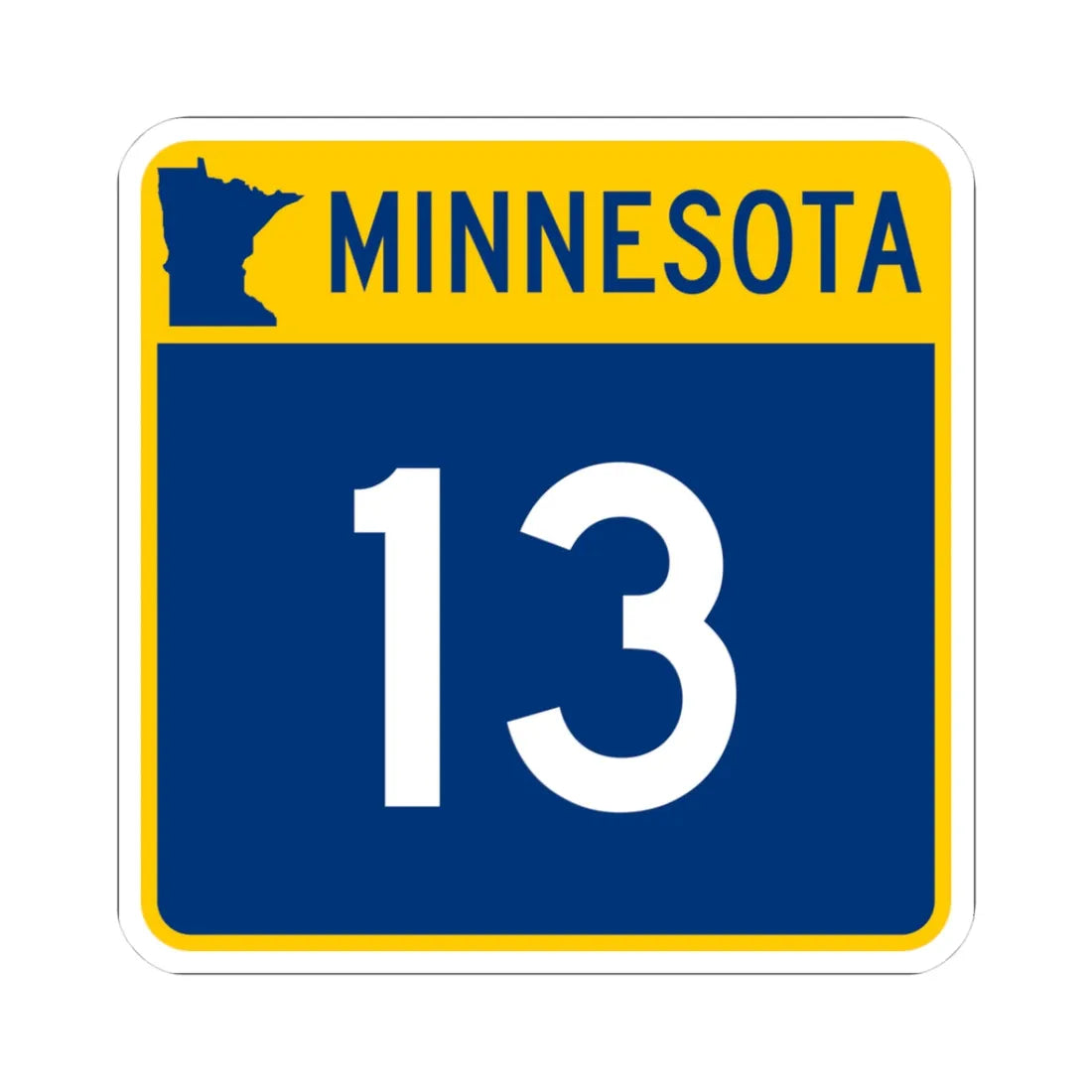 MN-13 (Minnesota) (Road Sign) STICKER Vinyl Kiss-Cut Decal 3 Inch White - The Sticker Space
