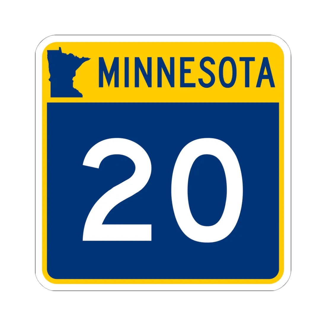 MN-20 (Minnesota) (Road Sign) STICKER Vinyl Kiss-Cut Decal 6 Inch White - The Sticker Space