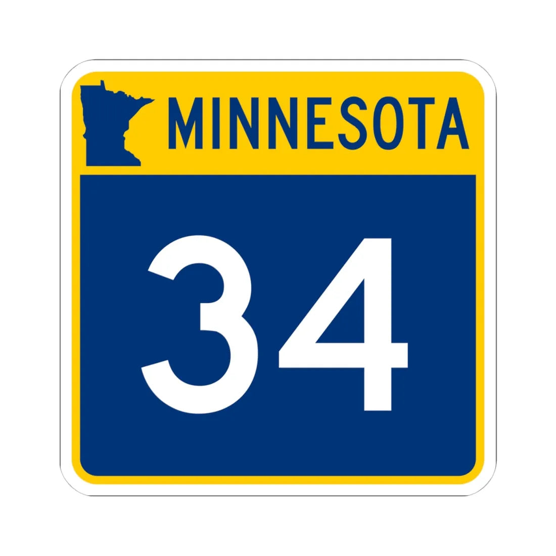 MN-34 (Minnesota) (Road Sign) STICKER Vinyl Kiss-Cut Decal 4 Inch White - The Sticker Space