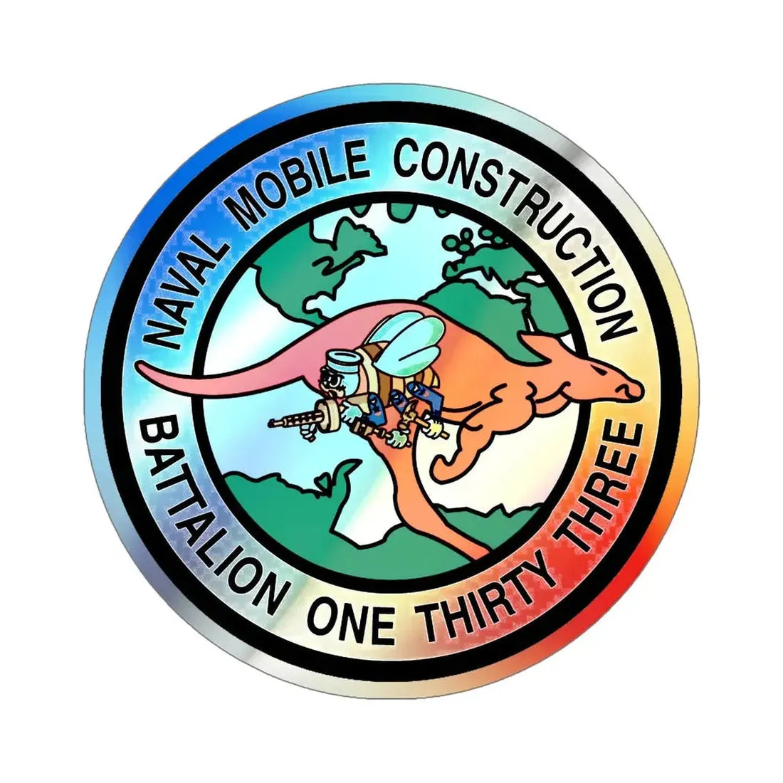 Mobile Construction Bn 133 NMCB 133 Seabee (U.S. Navy) Holographic STICKER Die-Cut Vinyl Decal 6 Inch Holographic - The Sticker Space