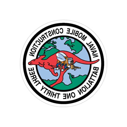 Mobile Construction Bn 133 NMCB 133 Seabee (U.S. Navy) REVERSE PRINT Transparent Die-Cut STICKER 4 Inch Die-Cut Transparent - The Sticker Space