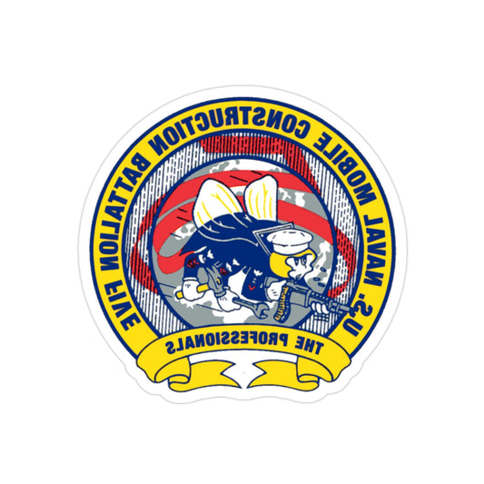 Mobile Construction Bn 5 NMCB 5 Seabee (U.S. Navy) REVERSE PRINT Transparent STICKER-2" × 2"-The Sticker Space