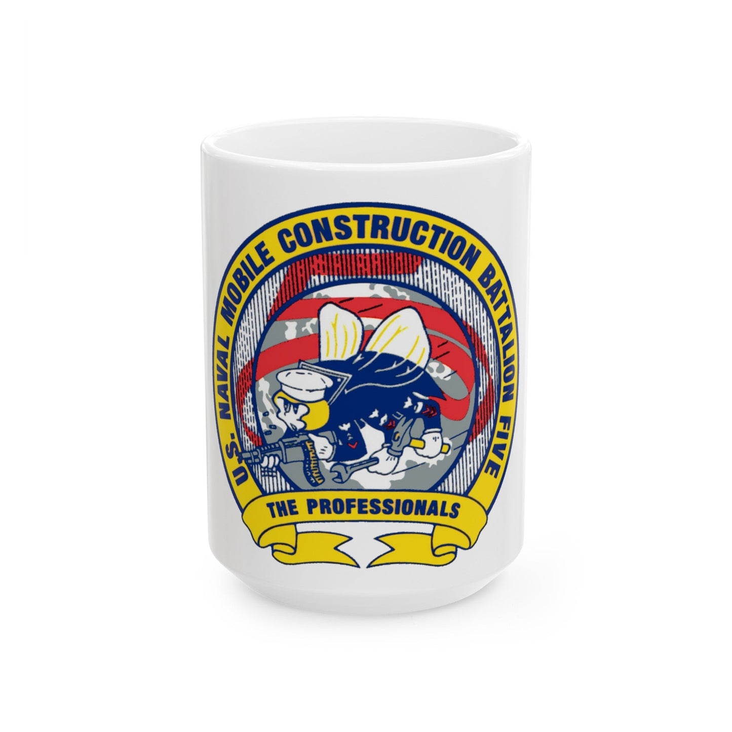 Mobile Construction Bn 5 NMCB 5 Seabee (U.S. Navy) White Coffee Mug-15oz-The Sticker Space