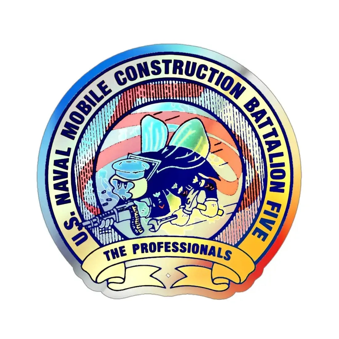 Mobile Construction Bn 5 NMCB 5 Seabee (U.S. Navy) Holographic STICKER Die-Cut Vinyl Decal 3 Inch Holographic - The Sticker Space
