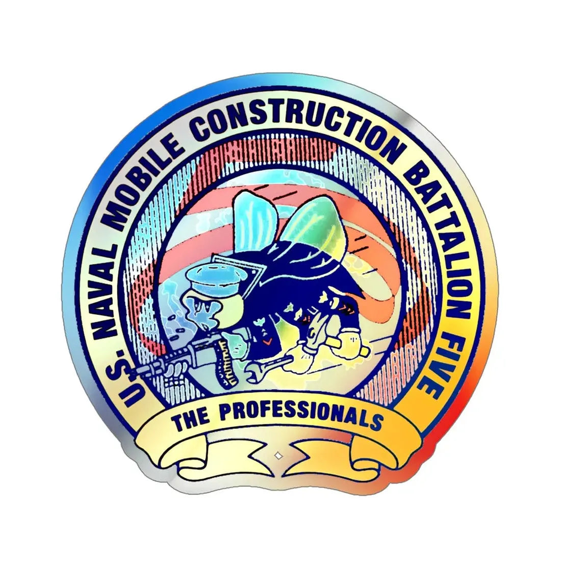 Mobile Construction Bn 5 NMCB 5 Seabee (U.S. Navy) Holographic STICKER Die-Cut Vinyl Decal - The Sticker Space