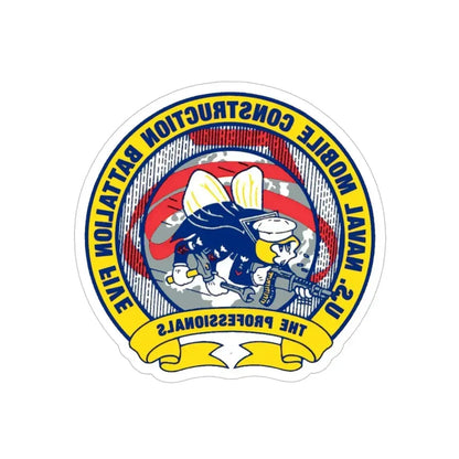 Mobile Construction Bn 5 NMCB 5 Seabee (U.S. Navy) REVERSE PRINT Transparent Die-Cut STICKER 5 Inch Die-Cut Transparent - The Sticker Space
