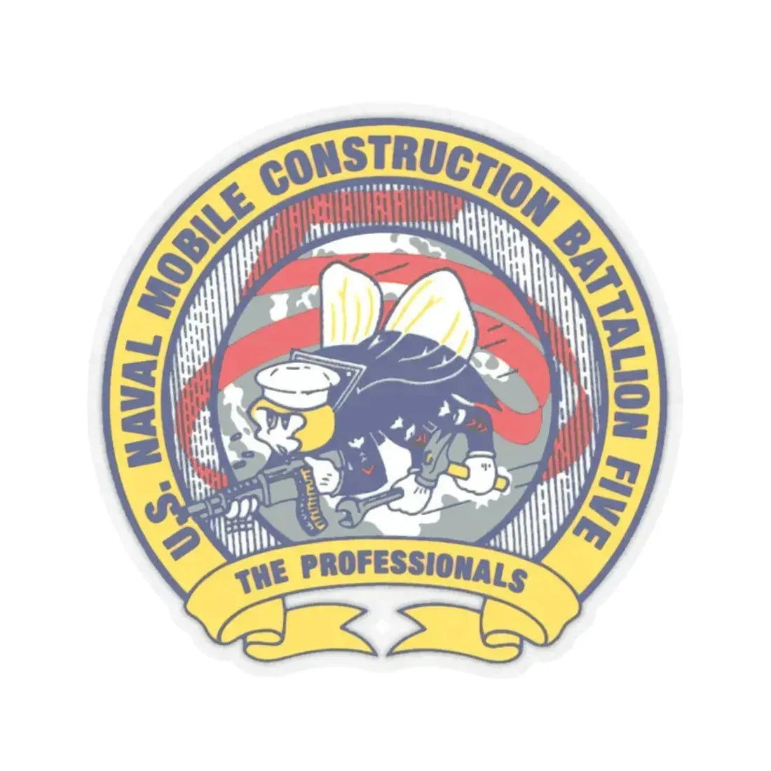 Mobile Construction Bn 5 NMCB 5 Seabee (U.S. Navy) STICKER Vinyl Kiss-Cut Decal 4 Inch Transparent - The Sticker Space