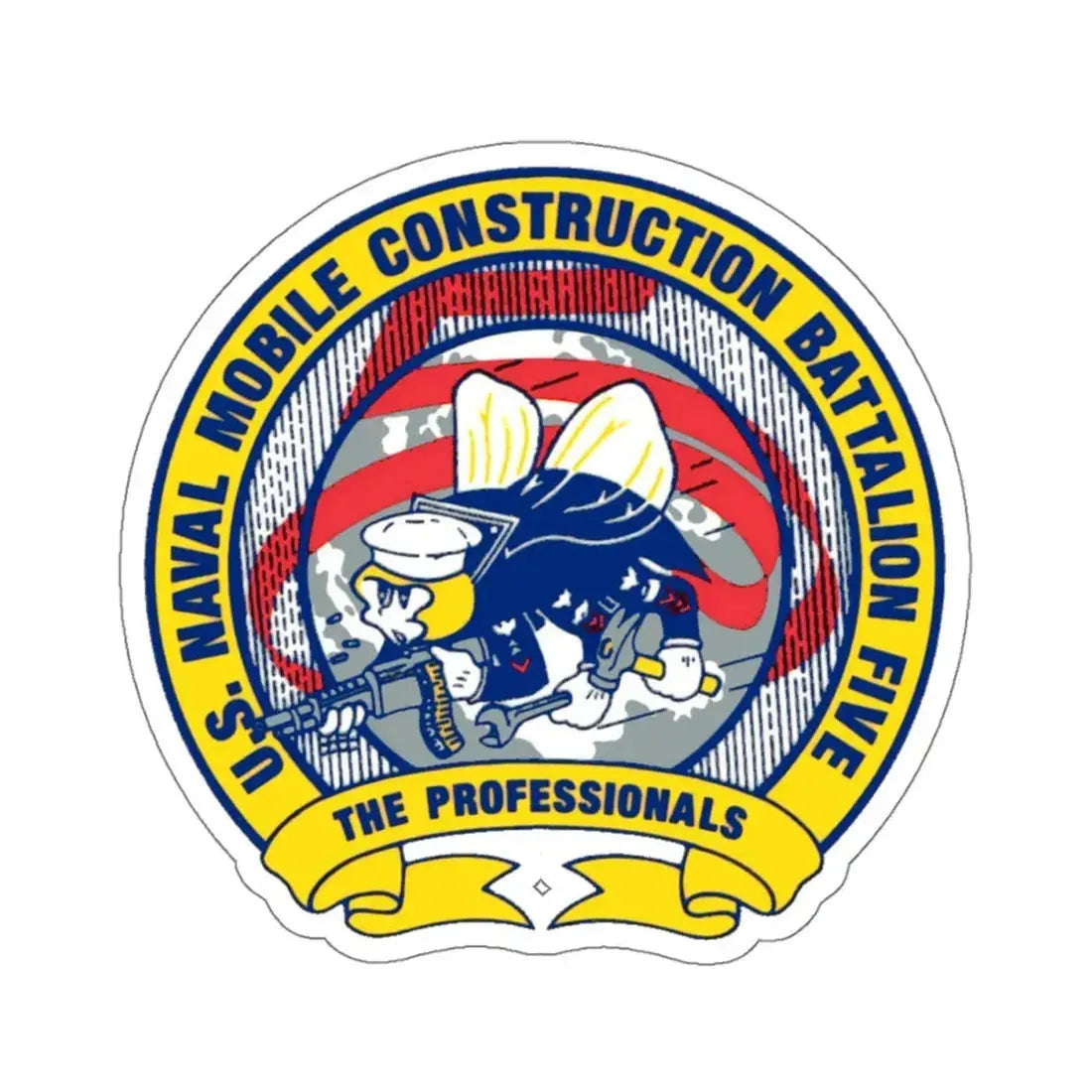 Mobile Construction Bn 5 NMCB 5 Seabee (U.S. Navy) STICKER Vinyl Kiss-Cut Decal 4 Inch White - The Sticker Space