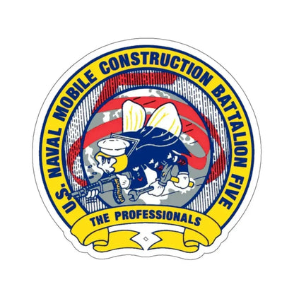 Mobile Construction Bn 5 NMCB 5 Seabee (U.S. Navy) STICKER Vinyl Kiss-Cut Decal 6 Inch White - The Sticker Space