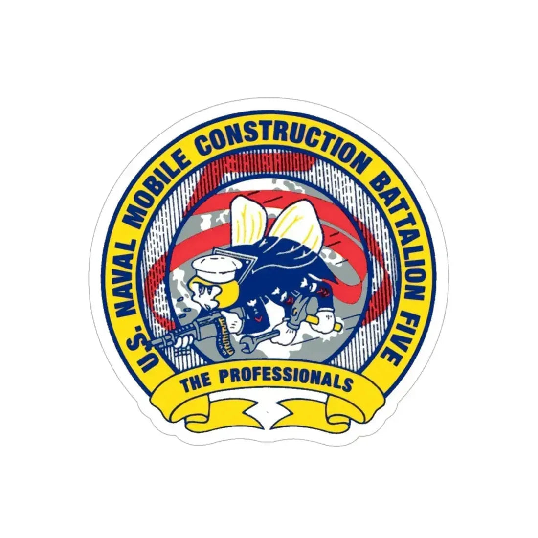 Mobile Construction Bn 5 NMCB 5 Seabee (U.S. Navy) Transparent STICKER Die-Cut Vinyl Decal 6 Inch Transparent - The Sticker Space