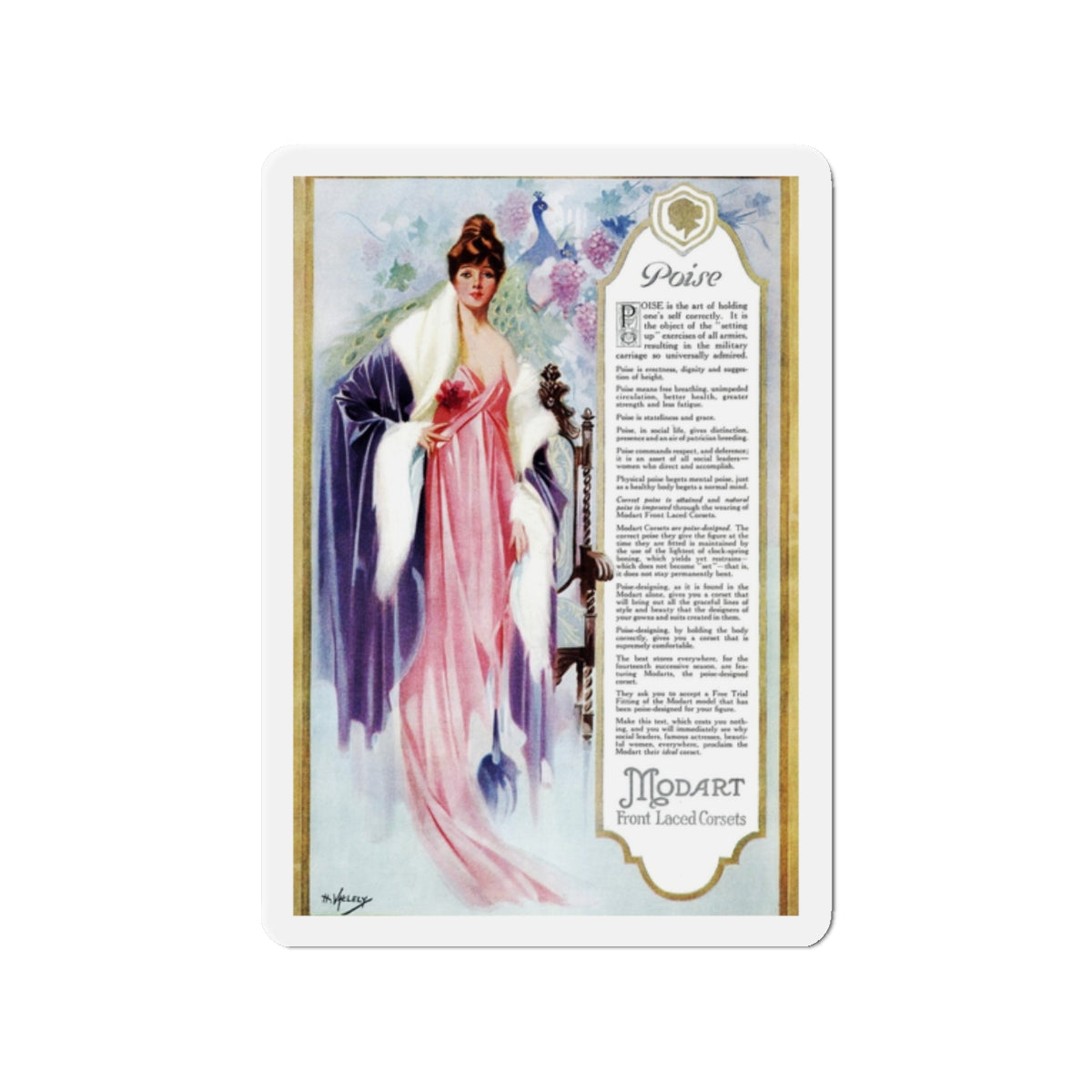 Modart Corsets ad, Ladies' Home Journal, March 1918 (Magazine Illustration) Refrigerator Magnet-2" x 2"-The Sticker Space