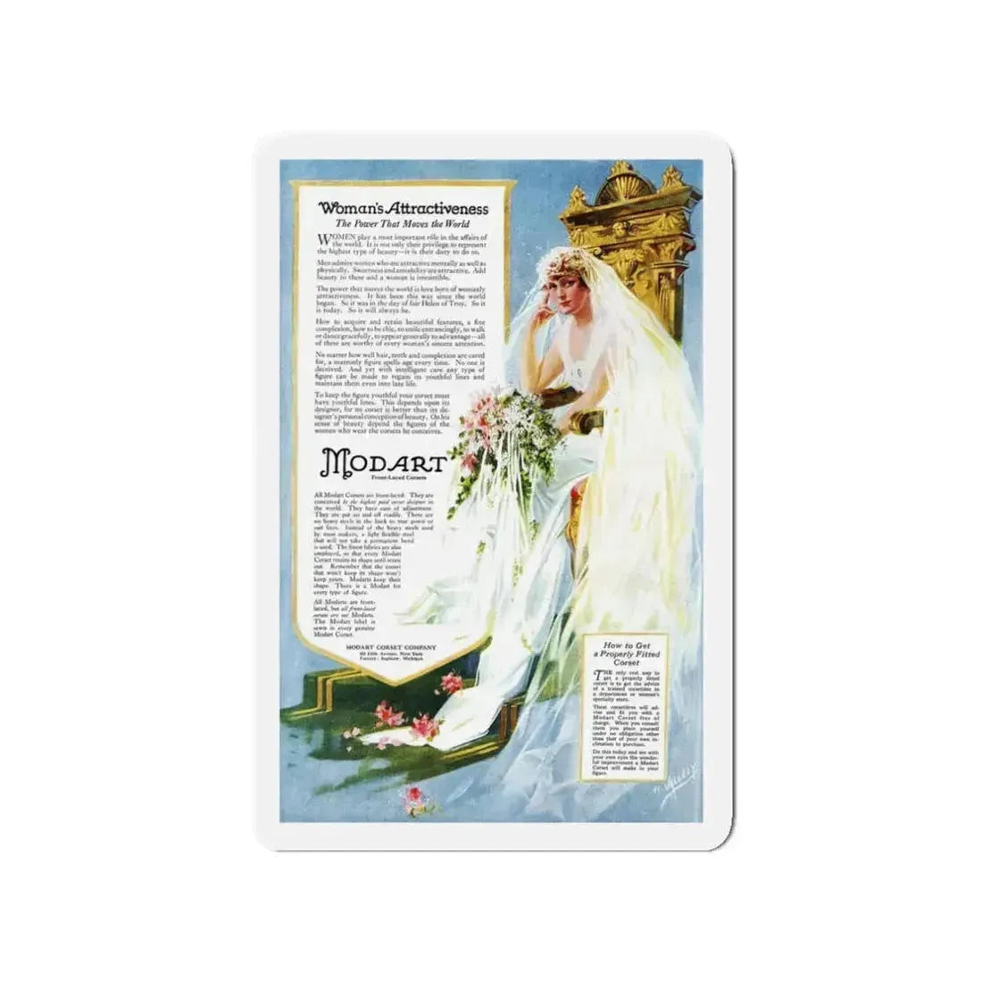 Modart Corsets ad, Ladies' Home Journal, October 1918 (Magazine Illustration) Refrigerator Magnet 3 Inch - The Sticker Space