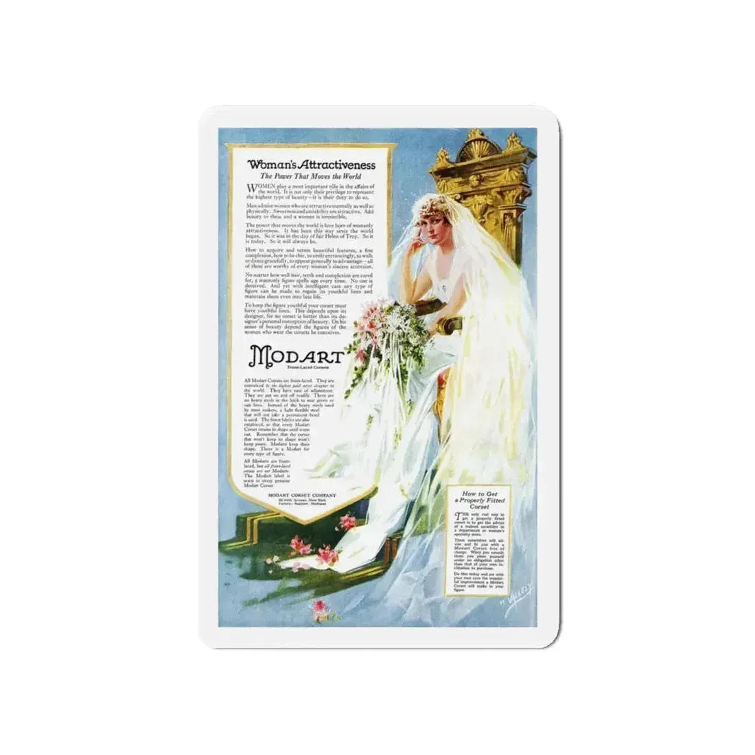 Modart Corsets ad, Ladies' Home Journal, October 1918 (Magazine Illustration) Refrigerator Magnet 4 Inch - The Sticker Space