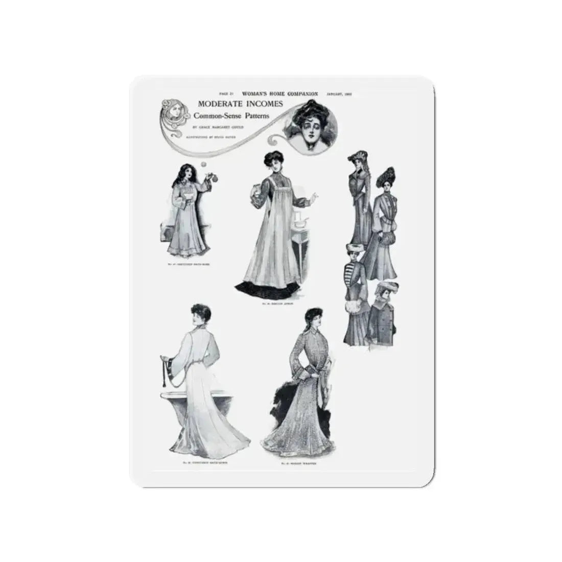 Moderate Incomes Common-Sense Patterns, Woman's Home Companion, January 1903 (Magazine Illustration) Refrigerator Magnet 2 Inch - The Sticker Space