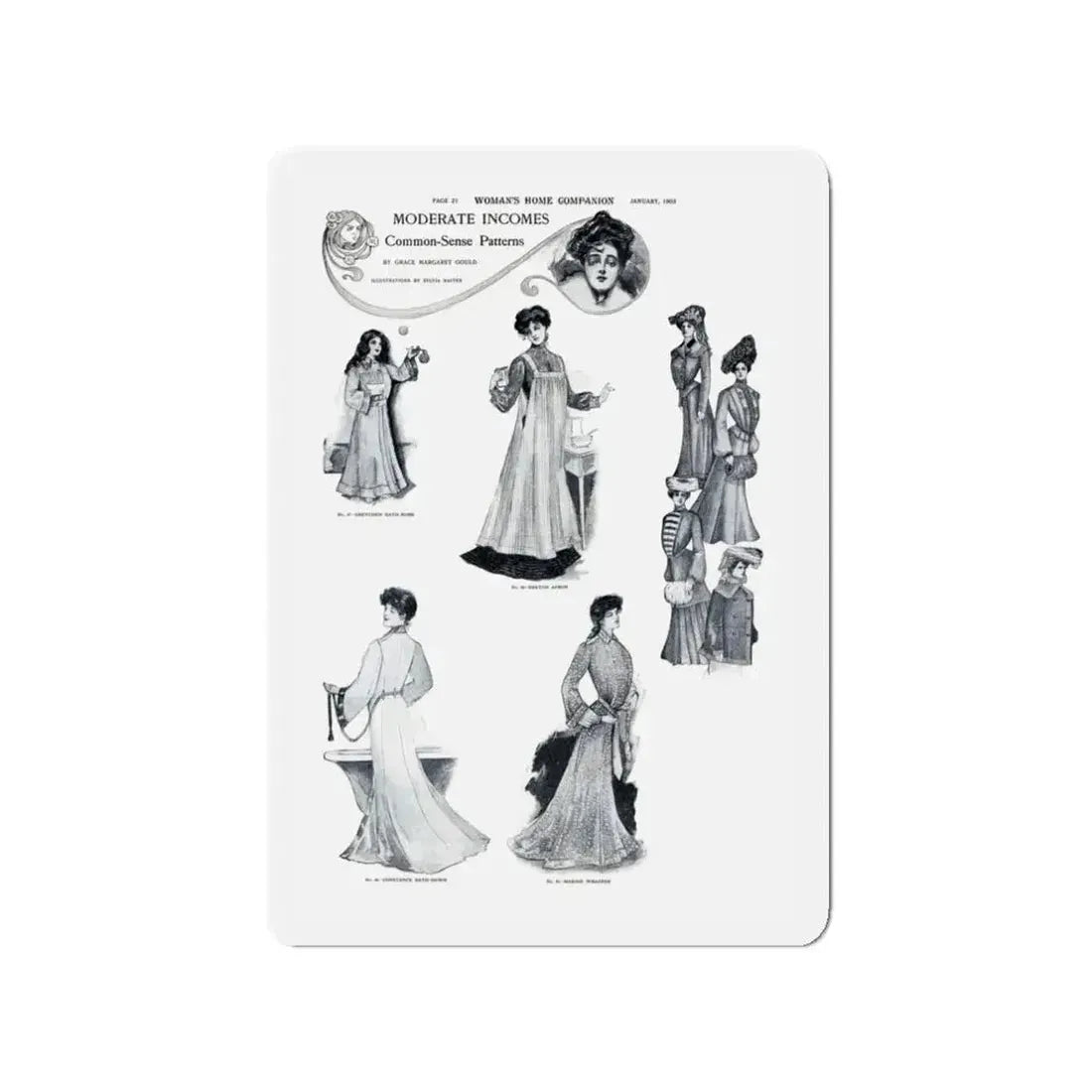 Moderate Incomes Common-Sense Patterns, Woman's Home Companion, January 1903 (Magazine Illustration) Refrigerator Magnet 3 Inch - The Sticker Space