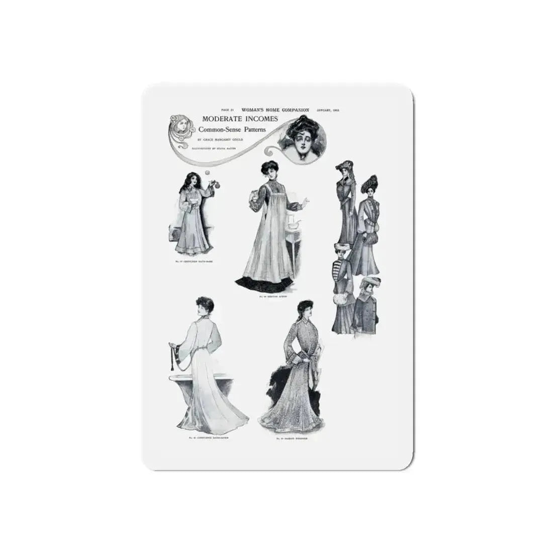 Moderate Incomes Common-Sense Patterns, Woman's Home Companion, January 1903 (Magazine Illustration) Refrigerator Magnet 6 Inch - The Sticker Space