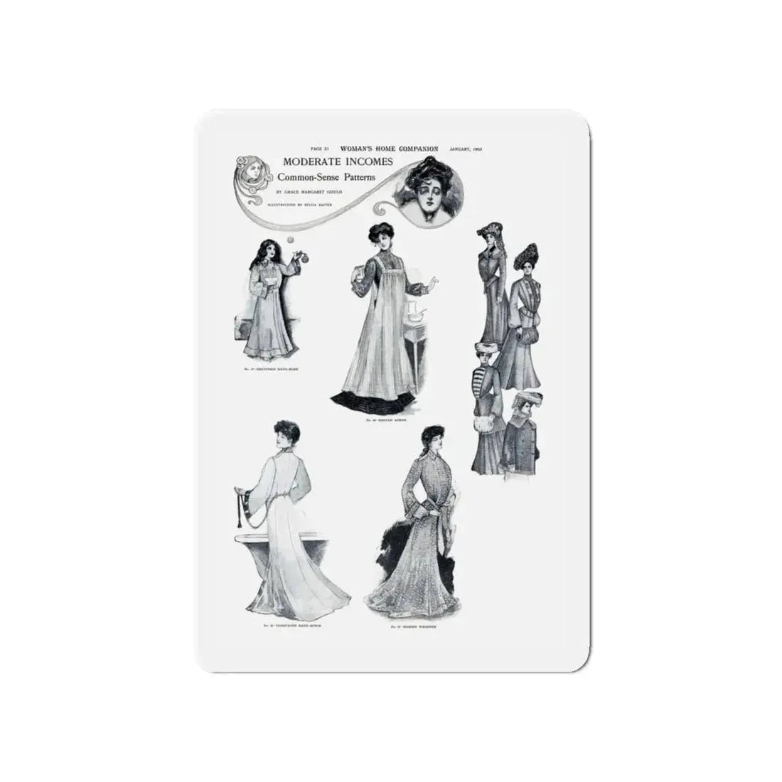 Moderate Incomes Common-Sense Patterns, Woman's Home Companion, January 1903 (Magazine Illustration) Refrigerator Magnet - The Sticker Space